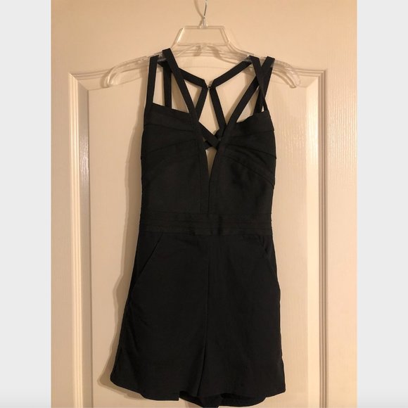 Black Strappy Shorts Romper - Picture 1 of 3